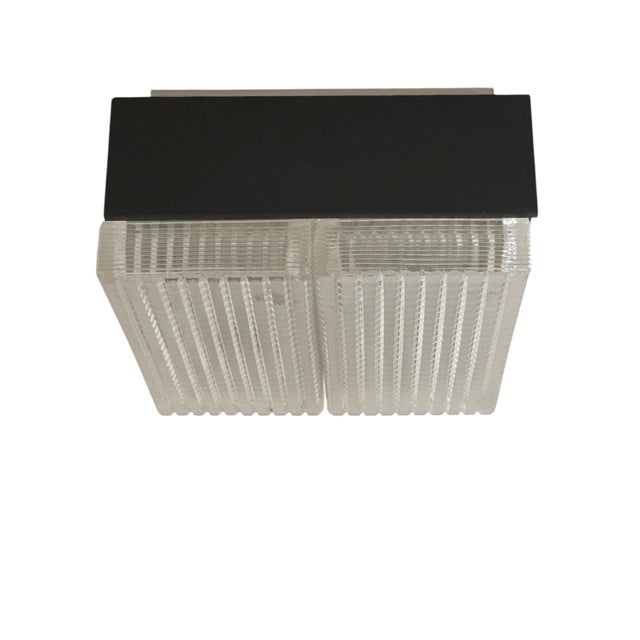 Transparent Mid 20th Century Modernist Original Flush-Mount Chandelier in Frosted Art Glass & Black Metal For Sale - Image 8 of 16
