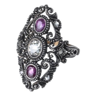 Antique Jewelry Ring in 19.2K Gold and Silver For Sale