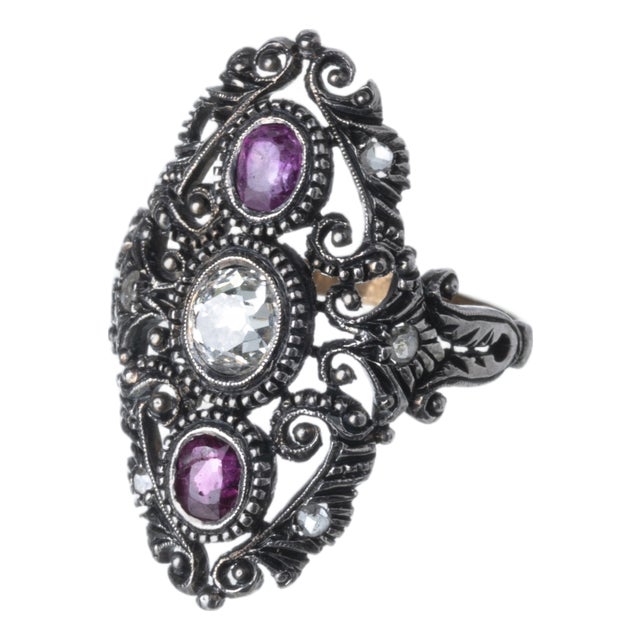 Antique Jewelry Ring in 19.2K Gold and Silver For Sale