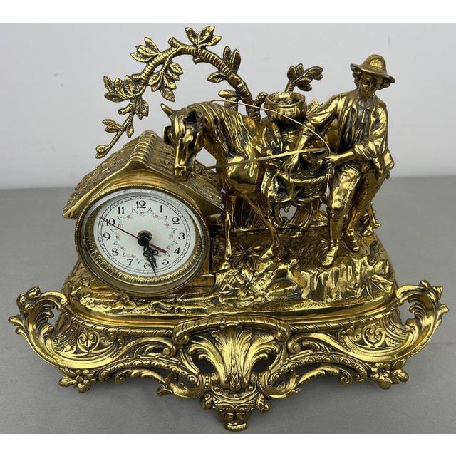 Vintage French Ornate Quartz Mantel Clock with Horse Figure For Sale - Image 9 of 16