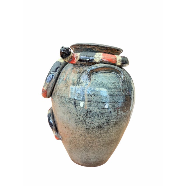 Marvin Bailey Signed Folk Art Snake Vase | Hand-Painted Georgia Pottery For Sale - Image 4 of 11
