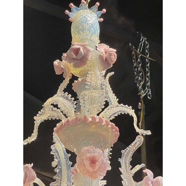 Antique Venetian Opalescent and Pink Chandelier For Sale - Image 4 of 9