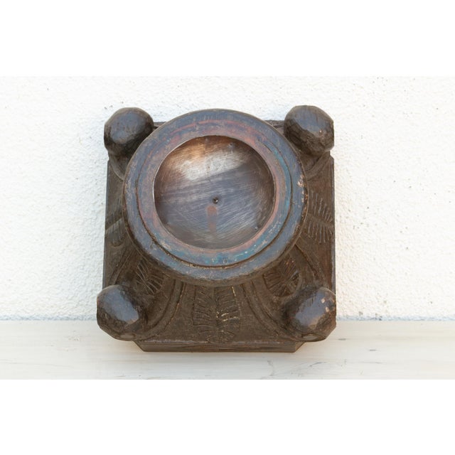 19th Century Carved & Painted Teak Candle Holder For Sale - Image 5 of 6