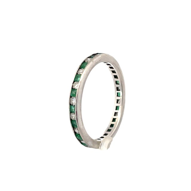 Modern Platinum Emerald & Natural Diamond Antique Eternity Band, Size 7 For Sale - Image 3 of 8