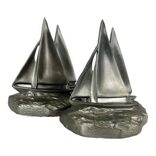 Vintage Pewter Sailboat Bookends – A Pair For Sale