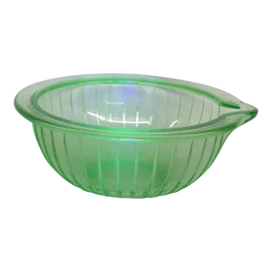Art Deco Vaseline Uranium Green Glass Ribbed Mixing Bowl With Pour Spout