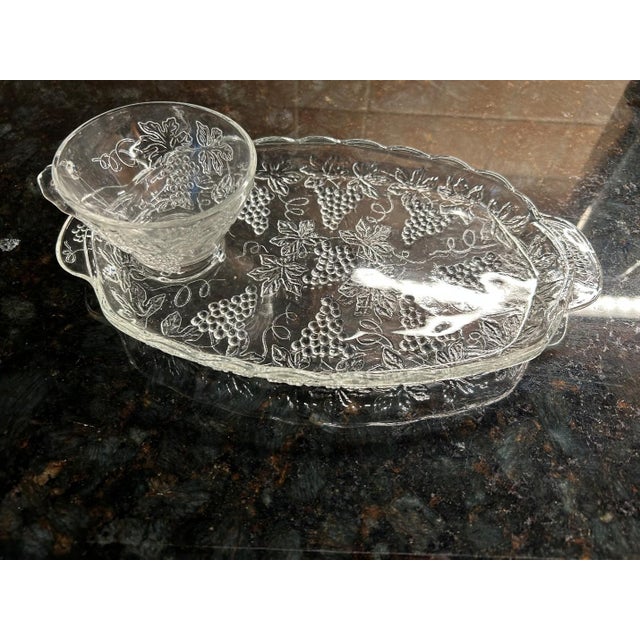 Mid-Century Vintage Anchor Hocking "Grape & Leaf" Clear Pressed Glass Snack Sets – Total of 40 pieces. Can sell in 8...