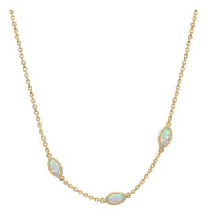 Marquise Opal Station Necklace | 18k Gold Plated Bezel Set 3 Stone Opal Chain | Dainty Minimalist October Birthstone Layering Necklace for Her