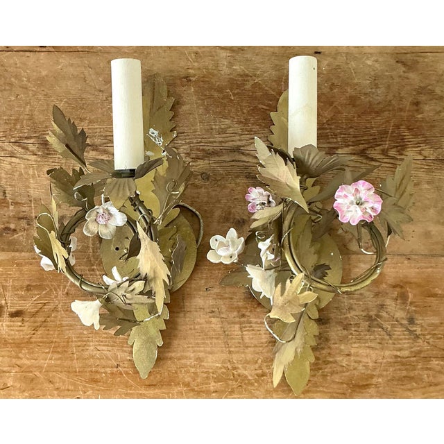 Vintage Regency Ceramic Flower Light Sconce - A Pair For Sale - Image 9 of 9