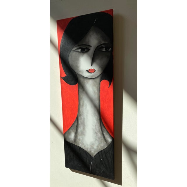 Textile Ladies Oil Paint on Stretched Canvas by Aichel Sarduy - Set of 3 For Sale - Image 7 of 8