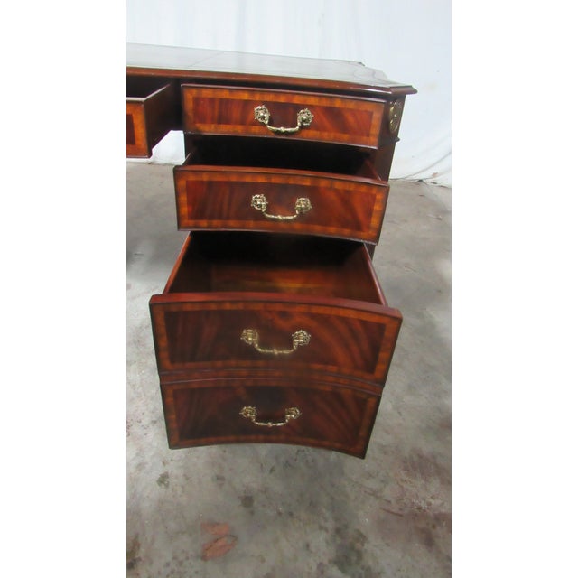 1980s Maitland Smith Mahogany Executive Partner Desk Leather Amazing For Sale - Image 10 of 13
