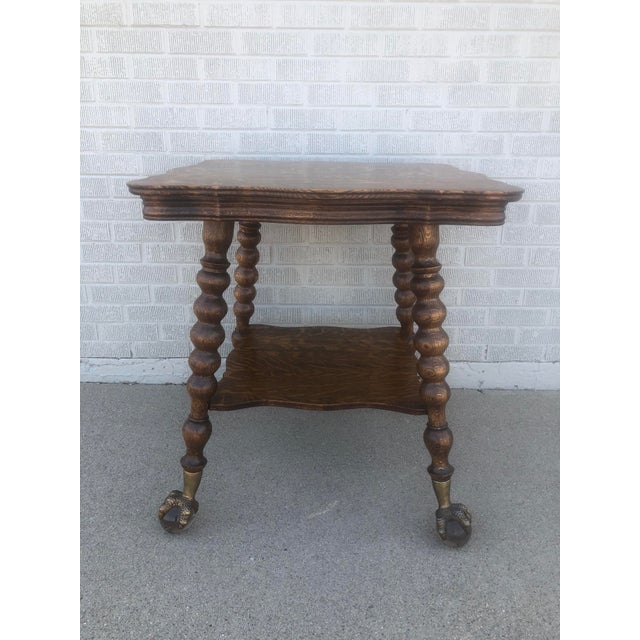 Antique Tiger Oak Parlor Side Table With Brass Claw Feet Chairish