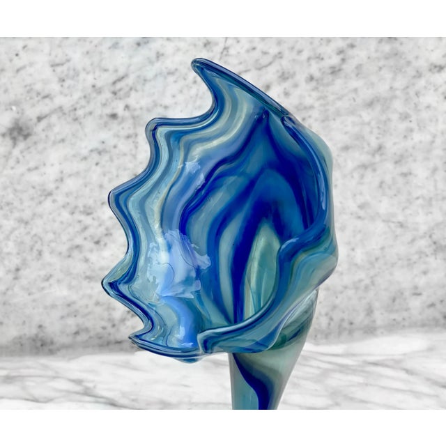Mid 20th Century Mid-Century Art Glass Blue Slag Vase Sculpture by Sooner For Sale - Image 5 of 9