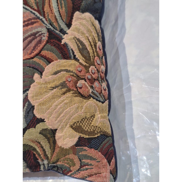Textile Vintage Floral Tapestry & Blue Velvet Reversible Lumbar Pillow- 19x13 For Sale - Image 7 of 7