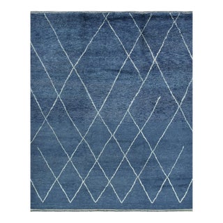Moroccan Beni Ourain 8’2” X 10’1” Blue Wool Hand-Knotted Area Rug For Sale