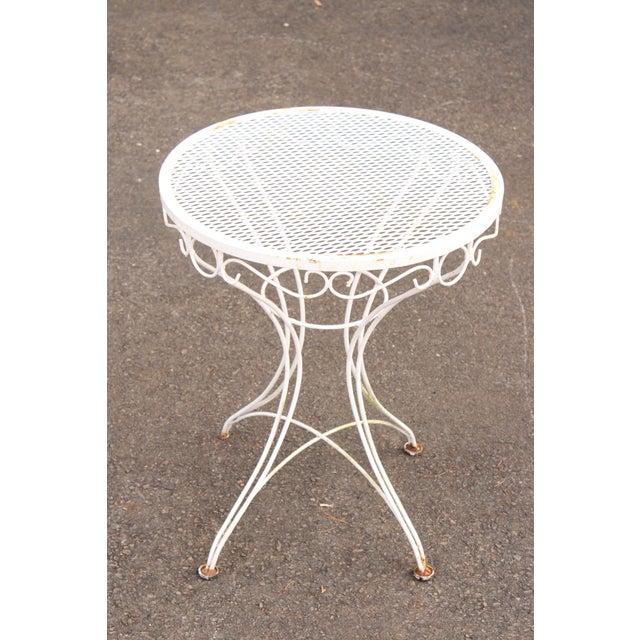 Quality Vintage Wrought Iron Side Table with Round Mesh Top
