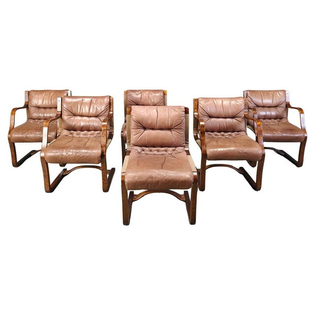 Vintage Leather and Plywood Chairs from Asko Pajamies, Finland, 1970s, Set of 6 For Sale - Image 13 of 13