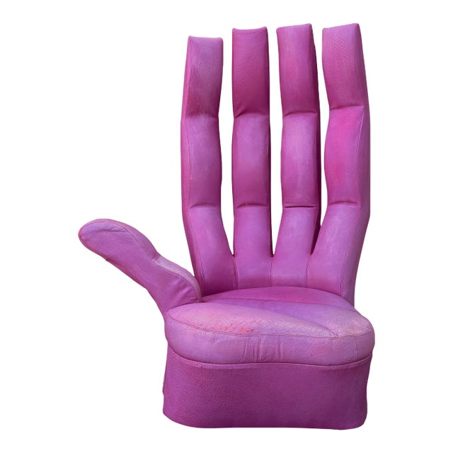 Vintage Pop Surrealist Monumental Purple Leather Hand Chair For Sale