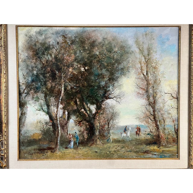 Vintage Guy Cambier Belgian Romantic Landscape Oil Painting With Horsemen, C. 1960–1980 For Sale In Boston - Image 6 of 11