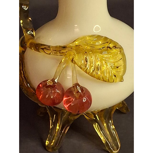 Late 19th Century Antique Stevens & Williams Custard Uranium Glass Vase Applied Cherries Victorian C. 1880s For Sale - Image 5 of 18