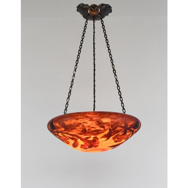 Art Deco French Art Deco Pendant Light by Daum & Majorelle - 1925 Cameo Chandelier France For Sale - Image 3 of 14