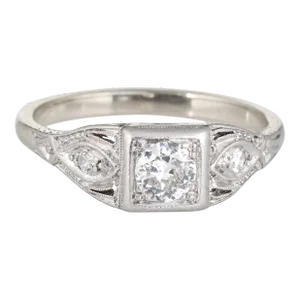 1920s Antique Deco Diamond Platinum 14k Gold Engagement Ring
