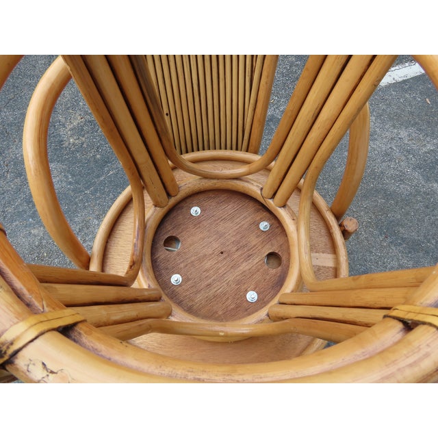 Brown Hollywood Regency Swivel Bamboo Rattan Barstools a Set of Three 6380 For Sale - Image 8 of 17