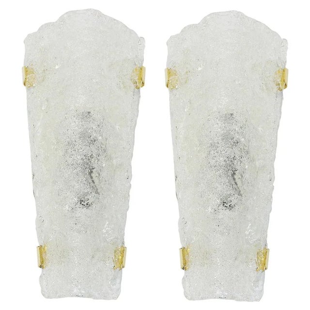Glass Large Ice Glass Sconces from Hillebrand, Germany, 1960s, Set of 2 For Sale - Image 7 of 7