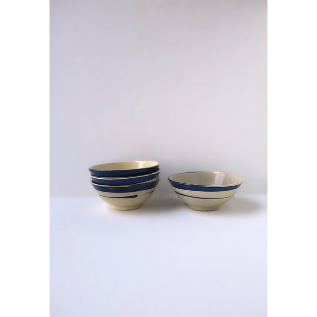 Pottery Bowls Blue Off-White, Set of 4 For Sale - Image 4 of 9