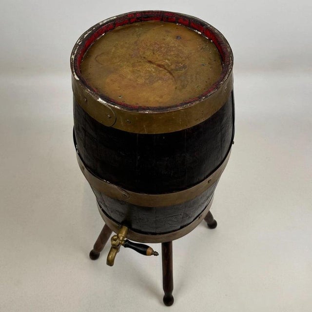 Early 20th Century English Brass-Bound Oak Barrel on Stand For Sale - Image 10 of 13