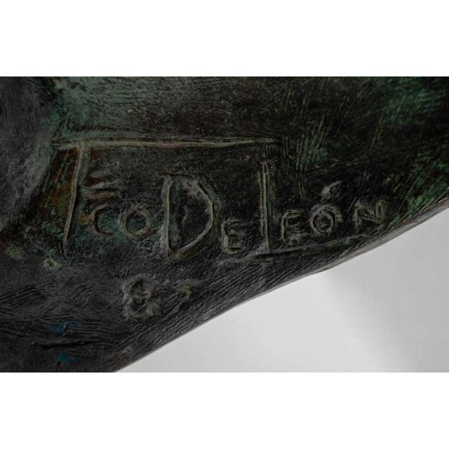 Metal Unknown, Woman In The Moonlight at the Window Latin American Bronze Modernist Sculpture, 1985 For Sale - Image 7 of 13