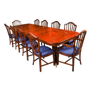 Vintage Regency Revivaltwin Pillar Dining Table and Chairs, Set of 11 For Sale