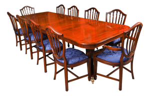 Vintage Regency Revivaltwin Pillar Dining Table and Chairs, Set of 11