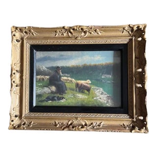19th C Oil Painting of 'Sheppard and His Flock' Signed by Alfred Schonian For Sale