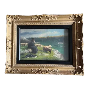 19th C Oil Painting of 'Sheppard and His Flock' Signed by Alfred Schonian