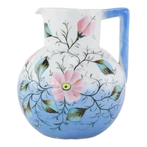 Hand-Painted Light Blue Ceramic Pitcher With Pastel Floral Design
