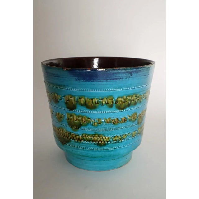 Mid-Century Modern Large Blue Turquoise Flower Pot attributed to Aldo Londi for Bitossi, 1960s For Sale - Image 3 of 12