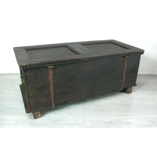 Antique German Dark Oak Trunk For Sale - Image 4 of 14