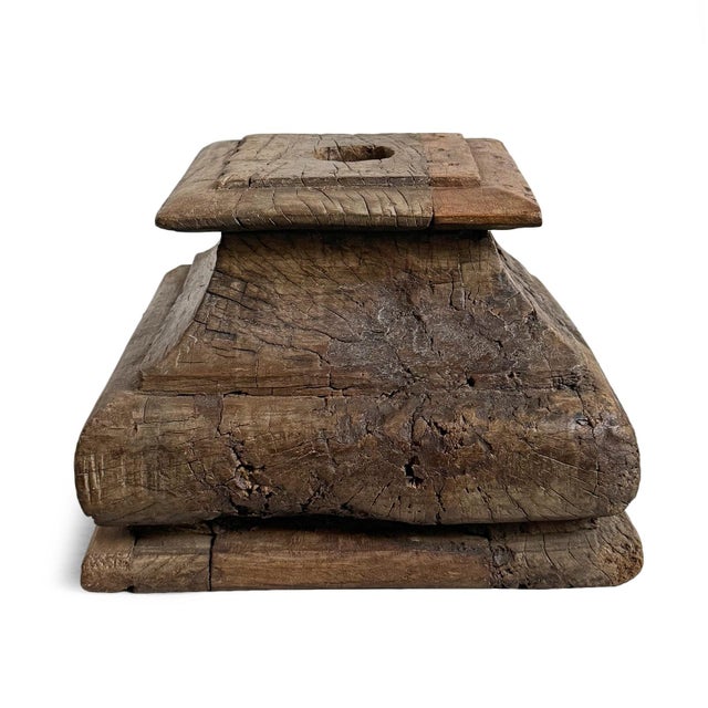 Antique Indian column base repurposed into a one of a kind candle stand. Solid teak wood with beautiful hand carved...