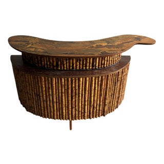Mid-Century Handcrafted Bamboo Tiki Bar and Stools, Set of 5 For Sale