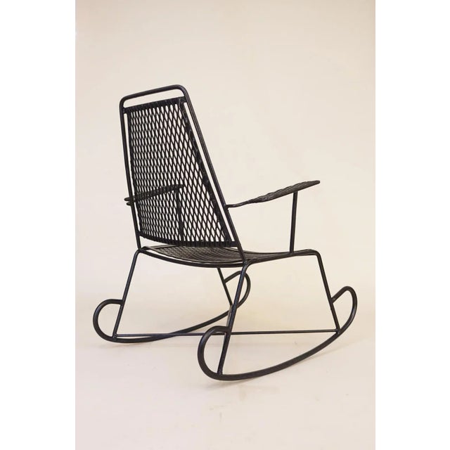 1950s Vintage John Salterini Outdoor Wrought Iron Rocking Chair 1950's Rare Youth Size, Attributed For Sale - Image 5 of 8