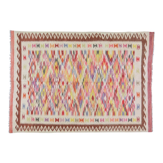 Afghan Hand Made Organic Wool Maimana Kilim,5'6"x7'9" For Sale