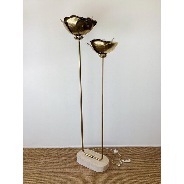 Tommaso Barbi Vintage 1980s Tommaso Brass Double Lotus Floor Lamp by Tommaso Barbi For Sale - Image 4 of 13