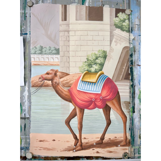Paper Exotic Indian Scenic Hand-Painted Wall Mural, 4-Panel Set For Sale - Image 7 of 8