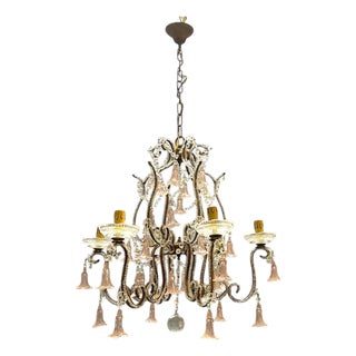 Pink Murano Glass Flower Chandelier, 1960s For Sale