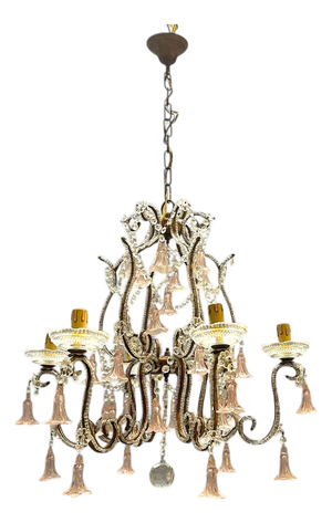 Pink Murano Glass Flower Chandelier, 1960s