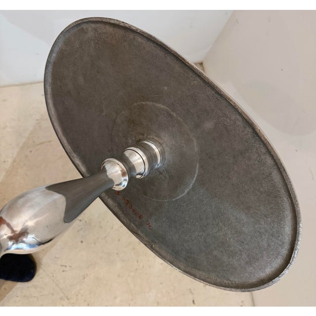 Polished Aluminum Oval Pedestal Side Table With Sculptural Tripod Base For Sale - Image 9 of 10