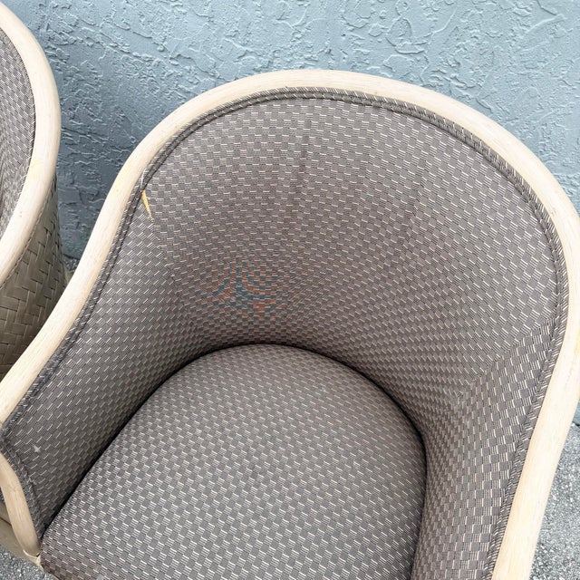 Boho Chic Rattan and Wicker Barrel Dining Chairs by Budji - Set of 6 For Sale - Image 10 of 12
