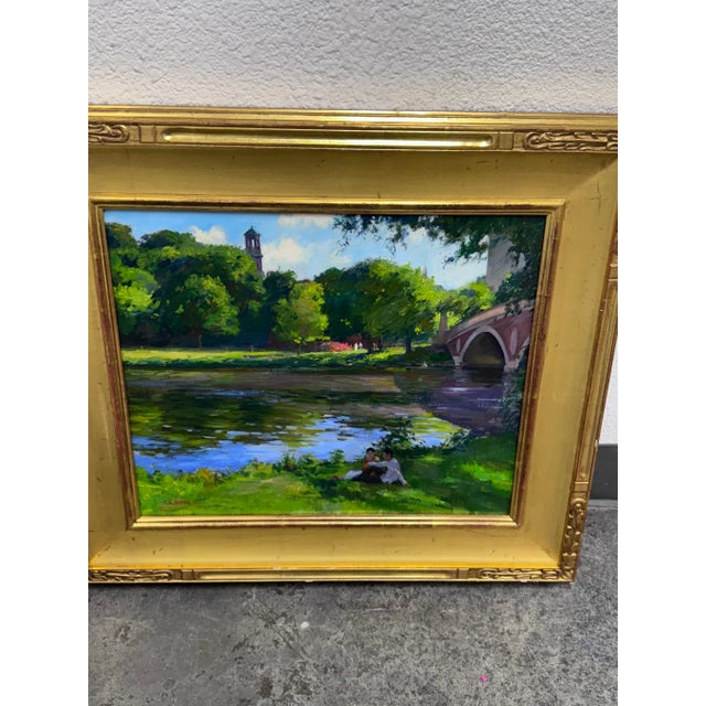 Traditional Circa 2002 Gary David Hoffmann "By the Charles River" Oil on Canvas, Framed For Sale - Image 3 of 12