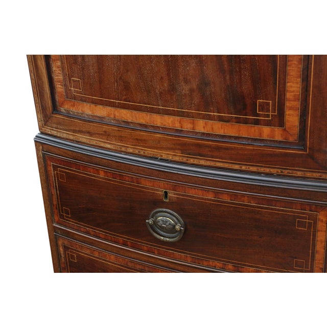 Wood Antique Bow-Front Inlaid Mahogany Linen Press Cupboard For Sale - Image 7 of 12